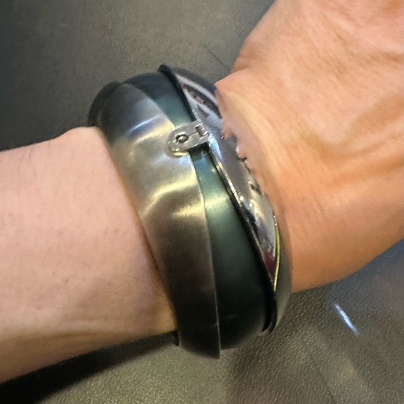 BREIL Stainless Steel Shiny Brushed Teal Bangle Convertible Bracelet - Picture 12 of 14